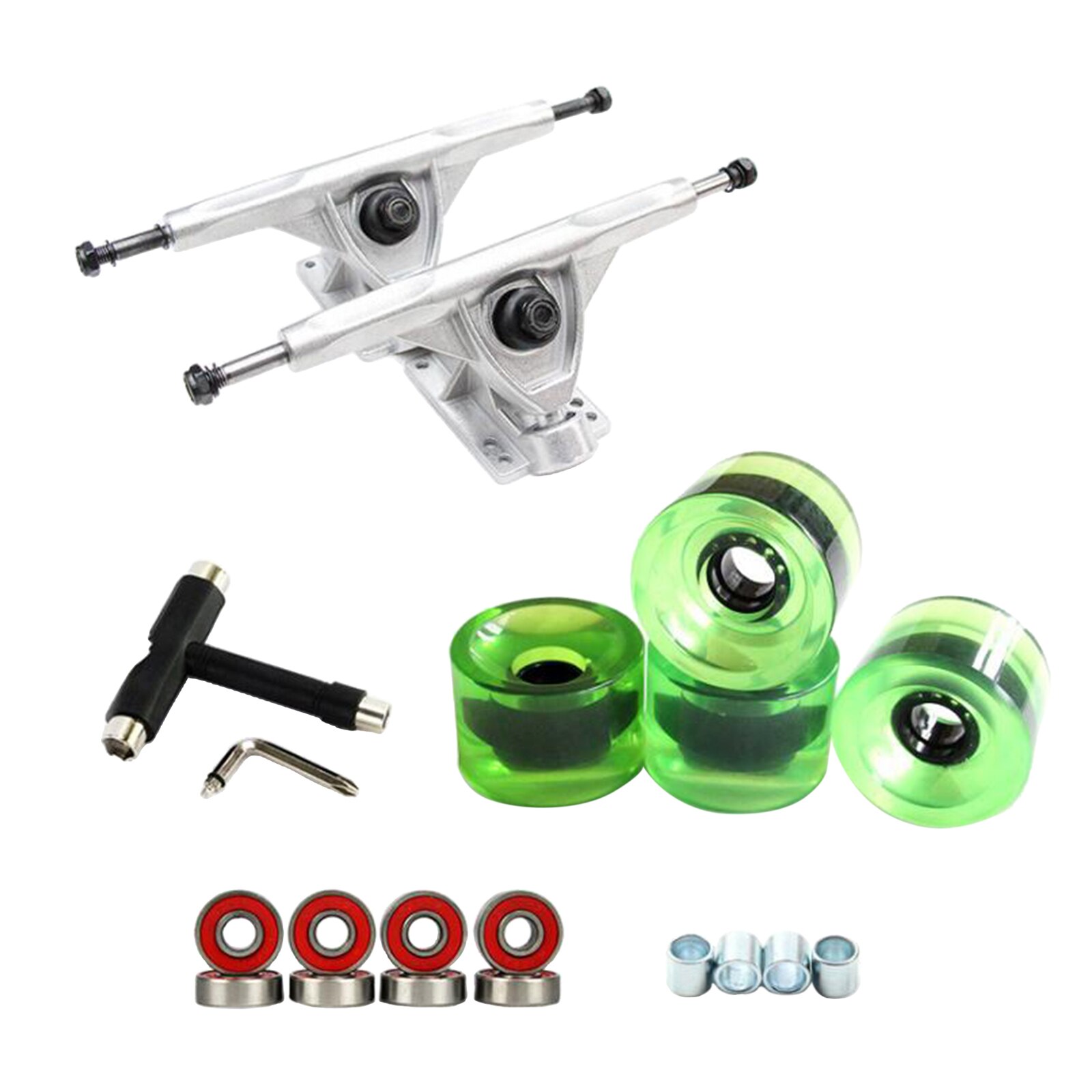 Solide Skateboard Lkw Rad Reparatur Multi-tools Installieren Montage Lager Skateboard Longboard Räder Roller Reparatur Werkzeuge: Silver Clear Green