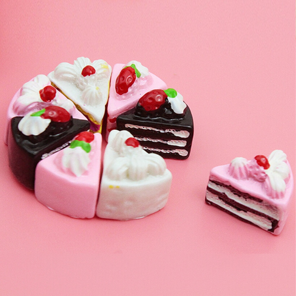 10Pcs Kawaii Plat Diy Miniatuur Kunstmatige Nep Voedsel Cake Resin Cabochon Decoratieve Craft Spelen Poppenhuis Speelgoed