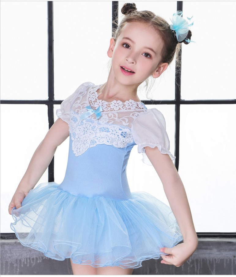 Ballet trikot ballet kjole piger ballet kostumer puf kortærmet ballet kjole til børn blonde trikot gymnastik trikot