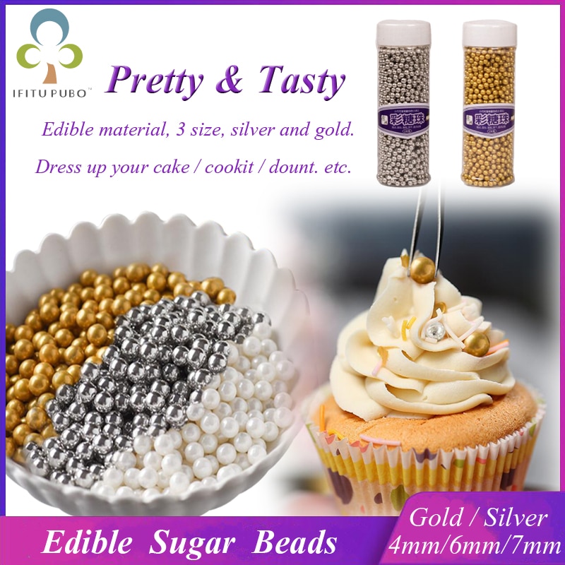 130G/20G Goud Zilver Kralen Eetbare Parel Suiker Bal Fondant Diy Cake Bakken Cookie Decoratie Suiker Snoep klei 4/6/7Mm Gyh
