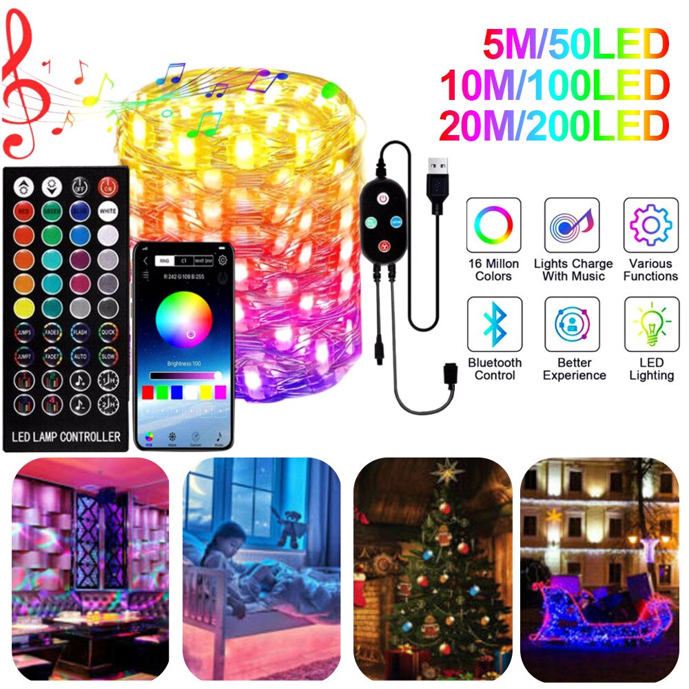 Smart Led String Lights Bluetooth App Intelligente Controle Kerst Licht Fairy Guirlande Sync 20M Woondecoratie Lightig
