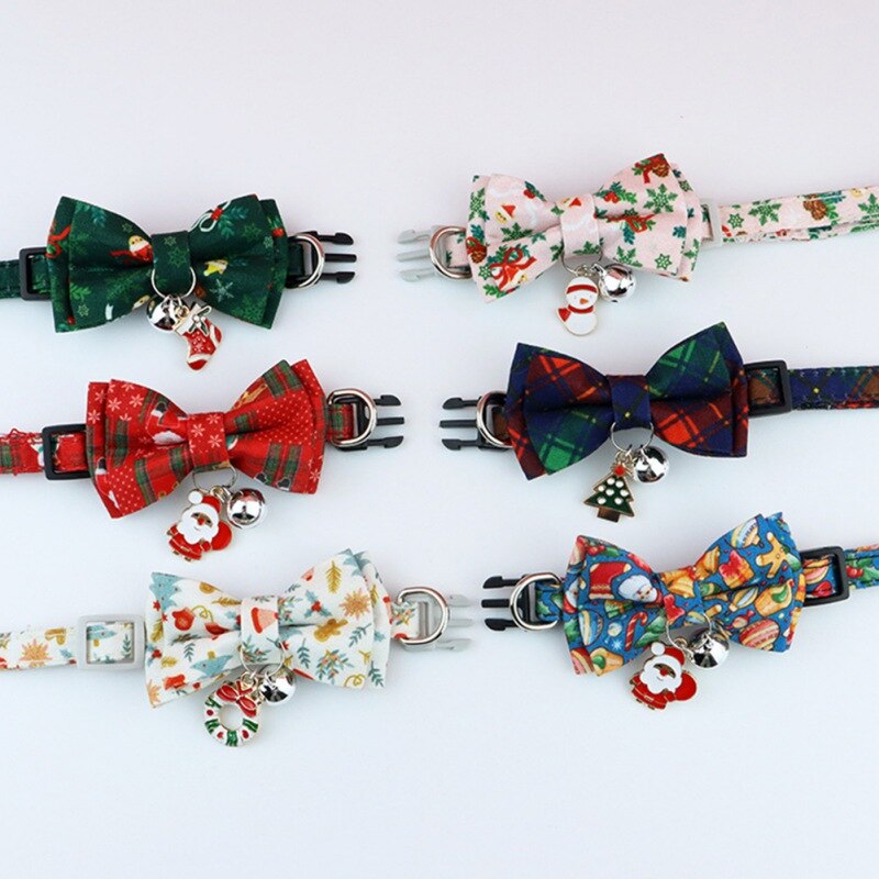 Jul hund katthalsband justerbara halsband utbrytning med bell rosett knut valp kattunge bowtie hund klär ut