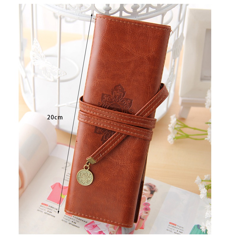 Twilight Vintage Bandage Synthetic Leather Brown Color Pencil Case Pen Storage Pouch Bag for Pen Brush Stationery School A6304