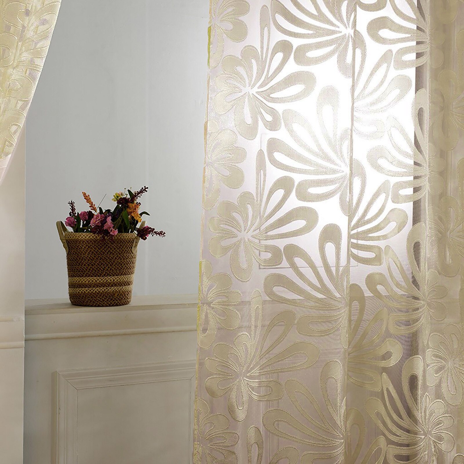 1PC Luxury Embroidered Sheer Voile Curtains Window Drapes Cortina for Living Room Door Gold Lace Curtains Tulle Windows Screens