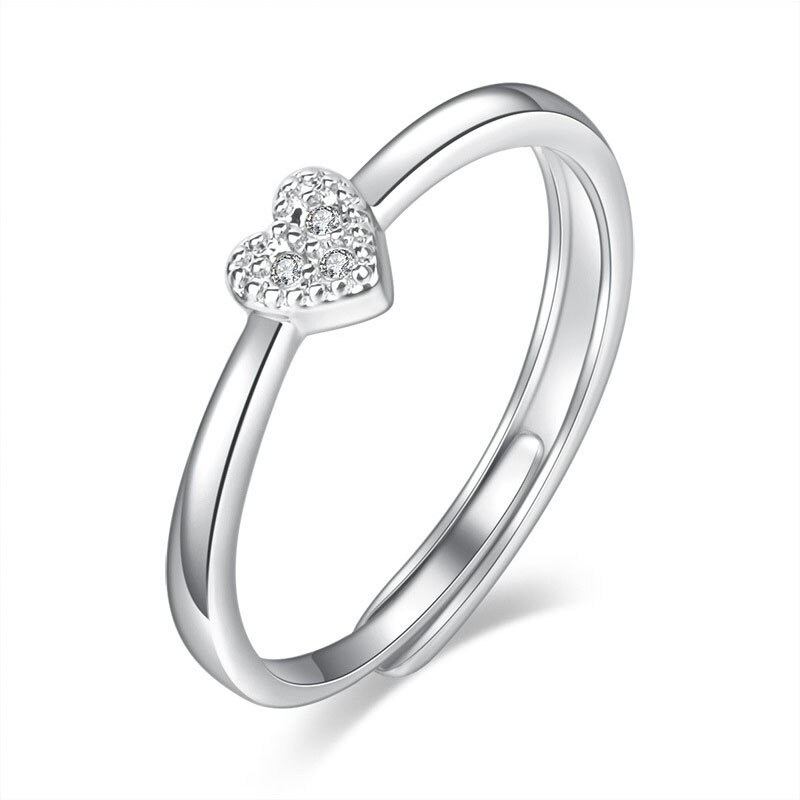 Trendy delikat sølvfarvet zirkon hjerte kærlighedsringe til kvinder justerbar forlovelsesfingerring damer smykker: Sølv