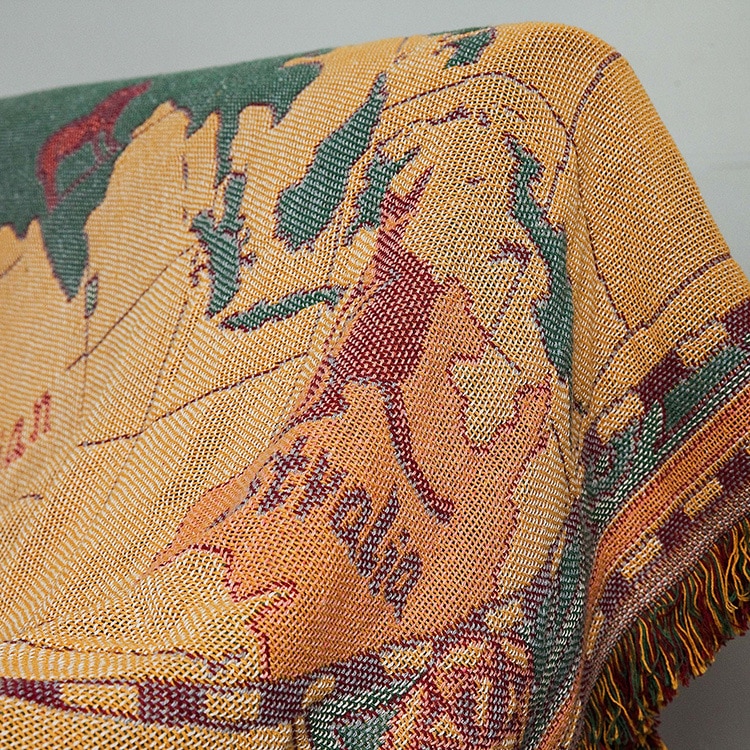 Manta a cuadros bohemia de algodón con mapa del mundo, sofá multifunción, funda decorativa para piano, tapicería, Cobertor, manta con borla