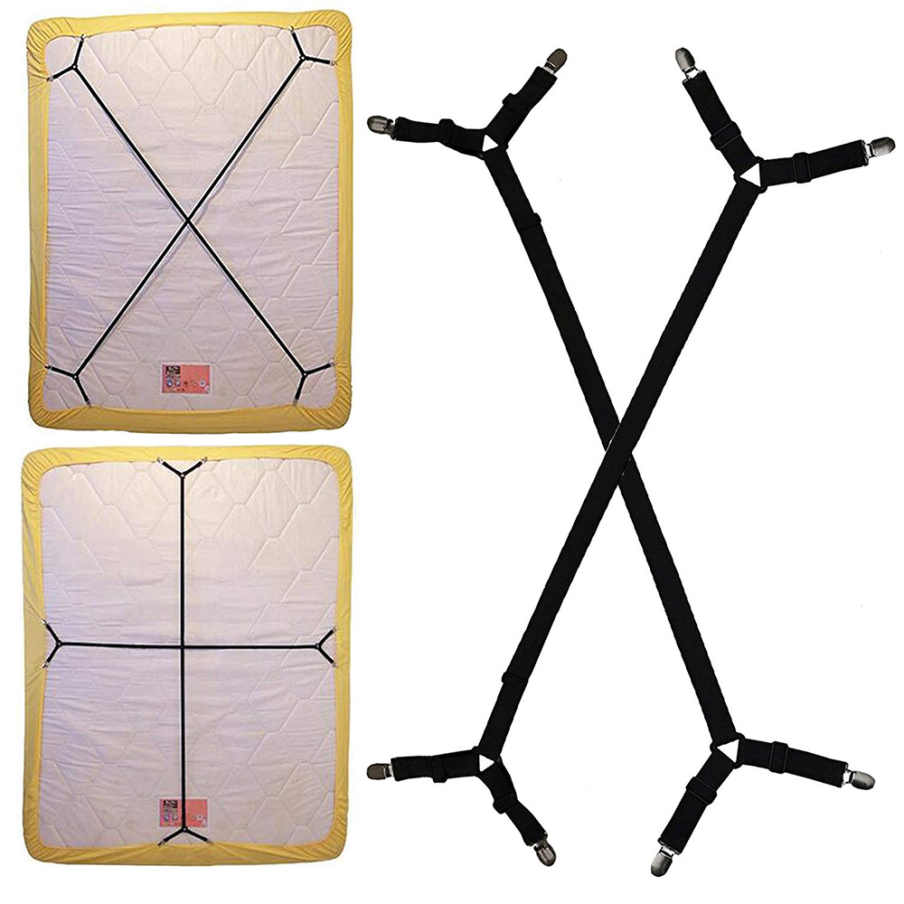 2 stk seler kryds og tværs monteret bånd justerbar madrasunderlag dynebetræk lagen hjørneholder elastiske stropper fastgørelseselementer