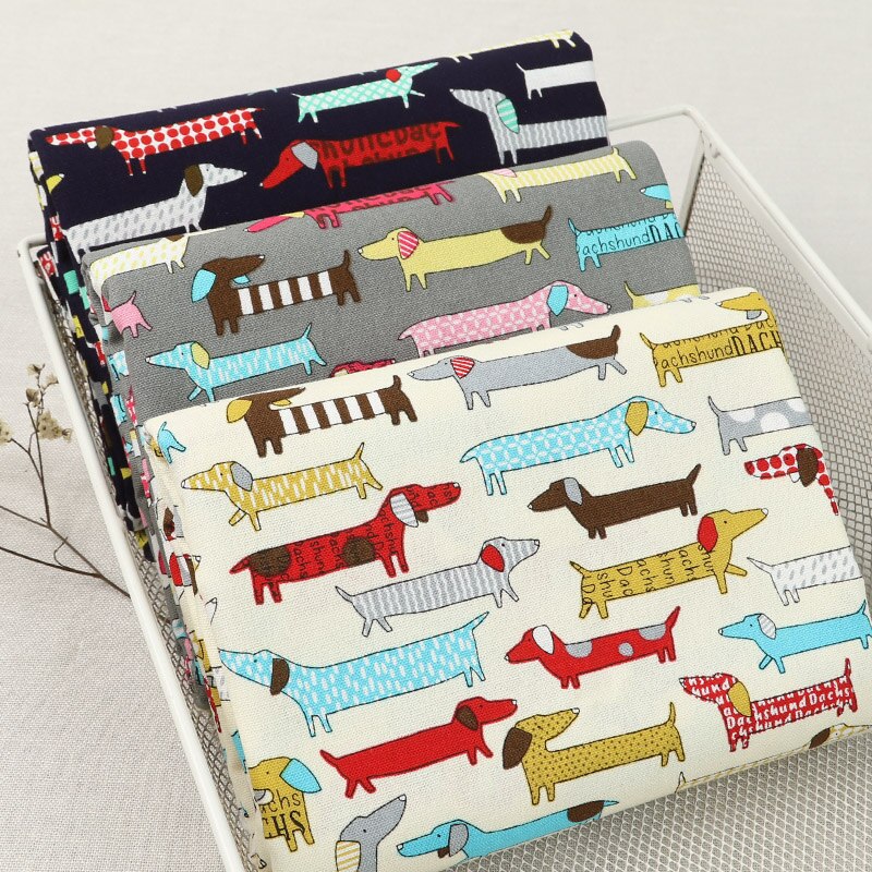 45Cm * 110Cm/Stuk, Cartoon Teckel Hond Katoen Hennep Afdrukken Doek, Kleding Verspreid, gordijn Marionet Stof, Diy Handgemaakte Materiaal