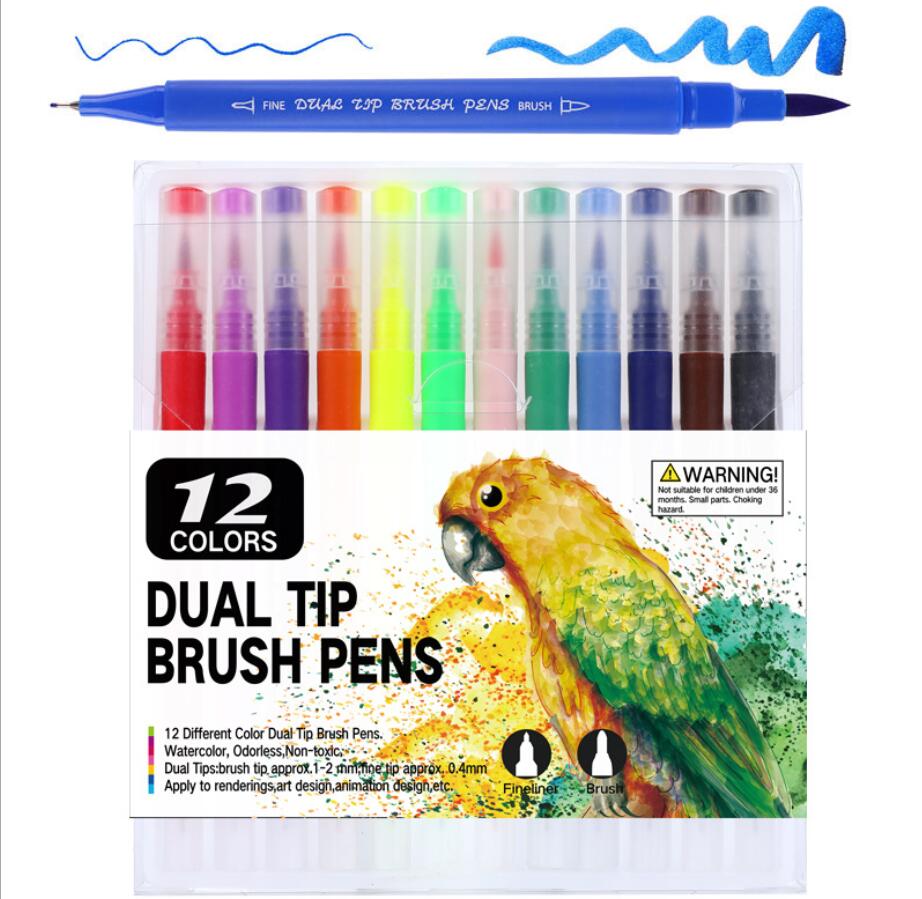 100 Kleuren Aquarel Borstel Pen Dual Tip Aquarel Markers Set Professionele Voor Tekening Schilderen Schoolbenodigdheden Briefpapier: 12 Colors