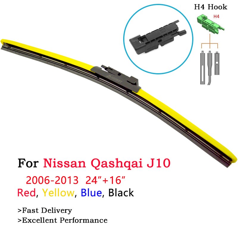 Kleurrijke Voorruit Hybrid Ruitenwissers Voor Nissan Qashqai Kashkay J10 J11 'S 2006 Fit H U J Haak rood Blauw Geel Zwart 18: Blue / J10 2006-2013