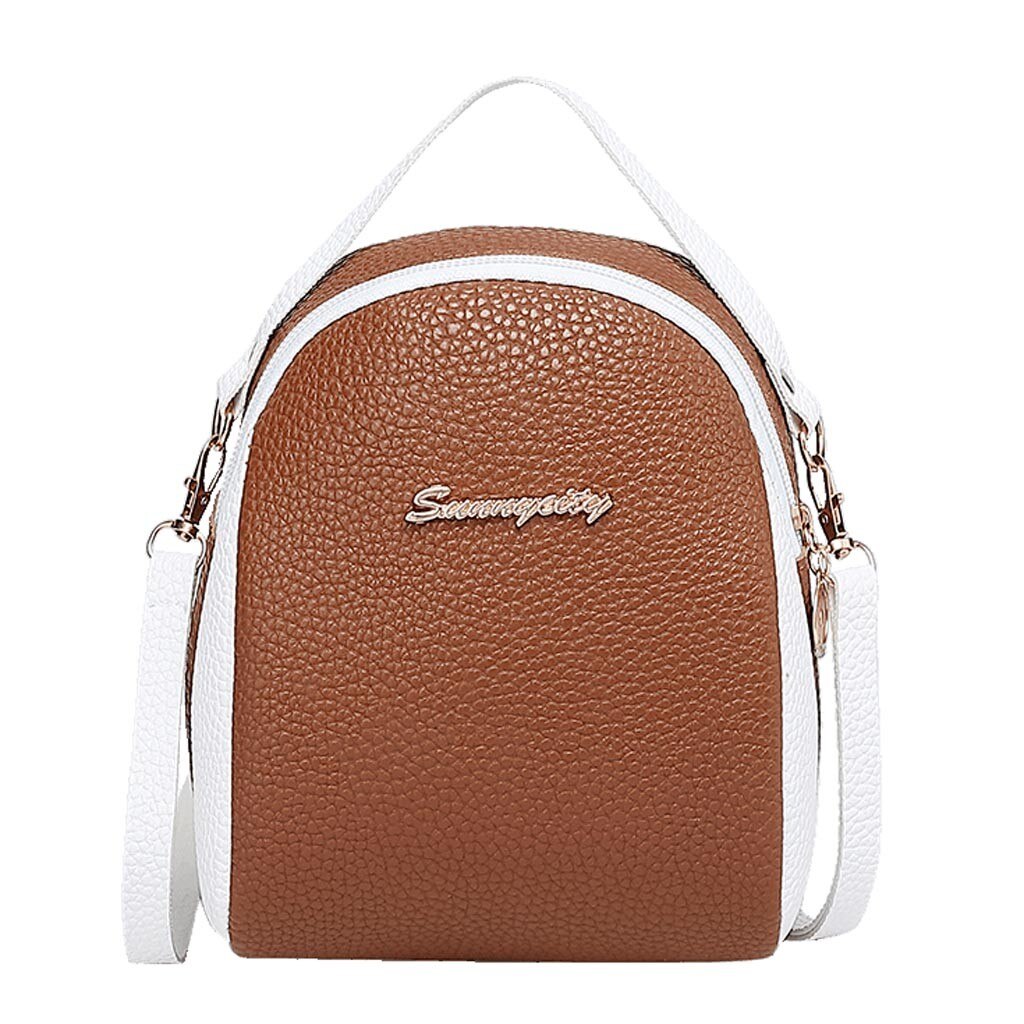 Women Small Backpack Female Letter Purse Mobile Phone Messenger Shoulder Bags Girl Mini Schoolbag Leather Backpacks: Brown