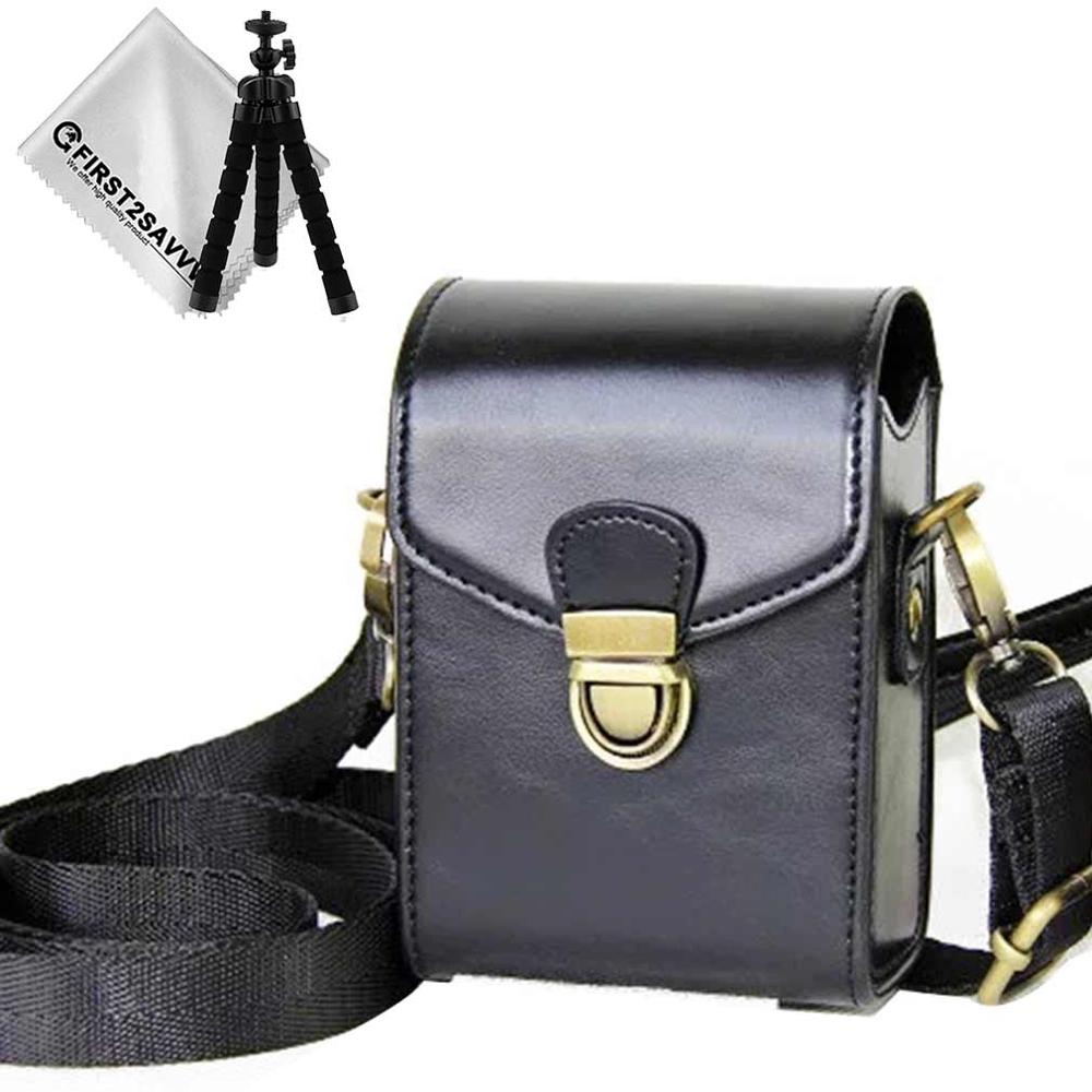 PU leather camera case tas met riem voor Panasonic Lumix DMC TZ200 TZ100 TZ110 TZ91 TZ90 TZ95 ZS70 ZS80 ZS60: Black