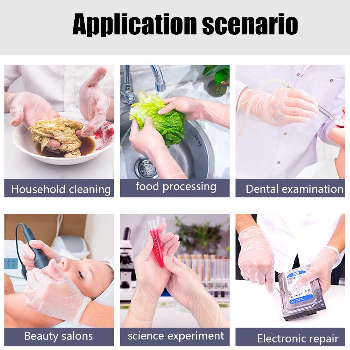 S M L XL Size 100PCS Protection Safety Disposable Gloves Food Dishwashing Gloves Kitchen Appliances Electric Washing Gloves