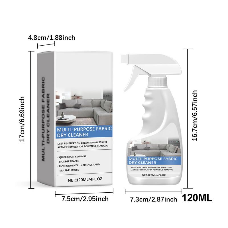 Limpiador en seco de tela, espray multiusos para sofás, ropa y alfombras, removedor de manchas, 120ml