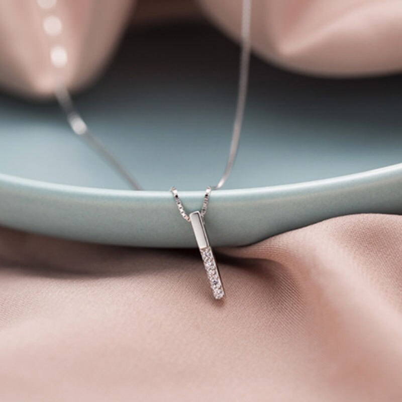 Muzhi Mode Strip Geometrische Cubic Zirkoon Hanger Kettingen Voor Vrouwen Rose Gouden Ketting Choker Ketting Verjaardag Sieraden: silver