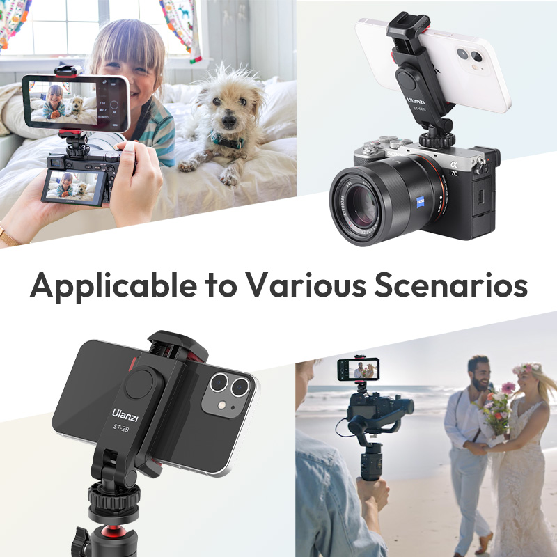 Ulanzi-ST-06S 360 ° suporte rotativo do telefone, montagem vertical do tripé do disparo com sapata fria, grampo do grampo do telefone, vídeo do Vlog