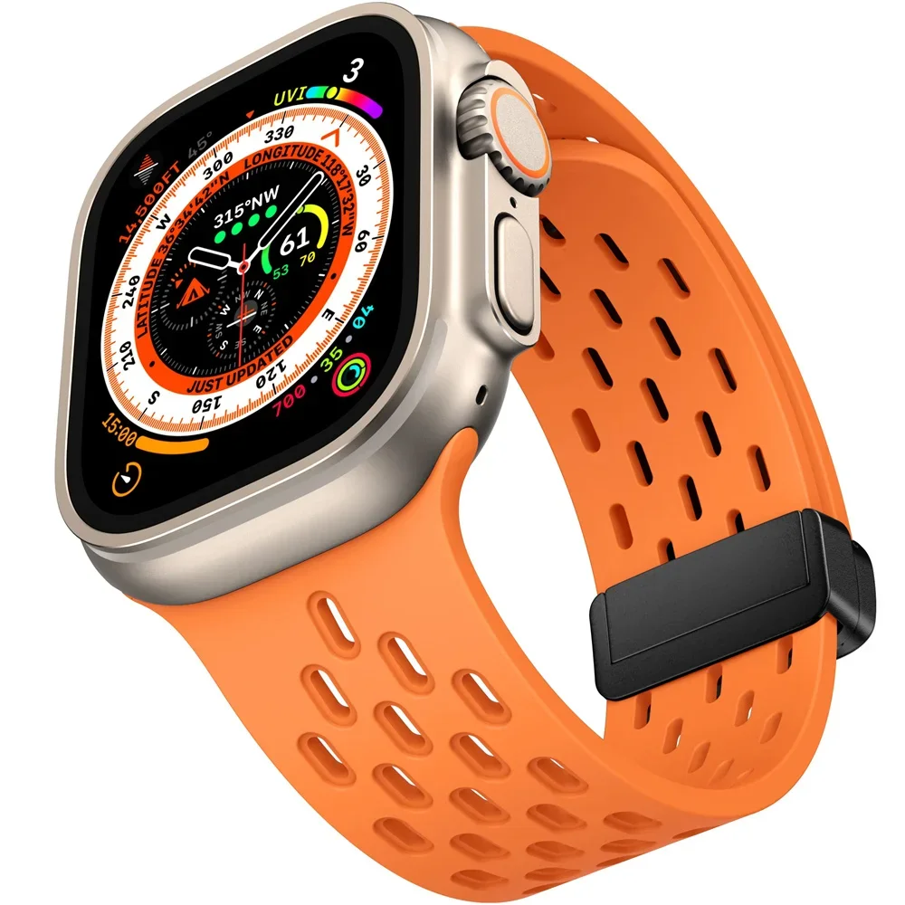 Bracelet magnétique pour Apple watch ultra 2, 49mm 44mm 45mm 40mm 41mm 42 38 45mm, Bracelet en Silicone iWatch série 9 7 8 se 6 5 3