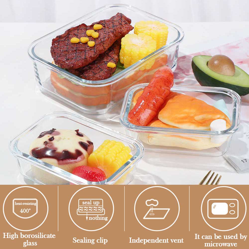 410ml/700ml/1040ml Borosilicate Glass Glass Lunch Box with Airtight Lid Container Extra Large Microwave Multisize Kitchen Tools