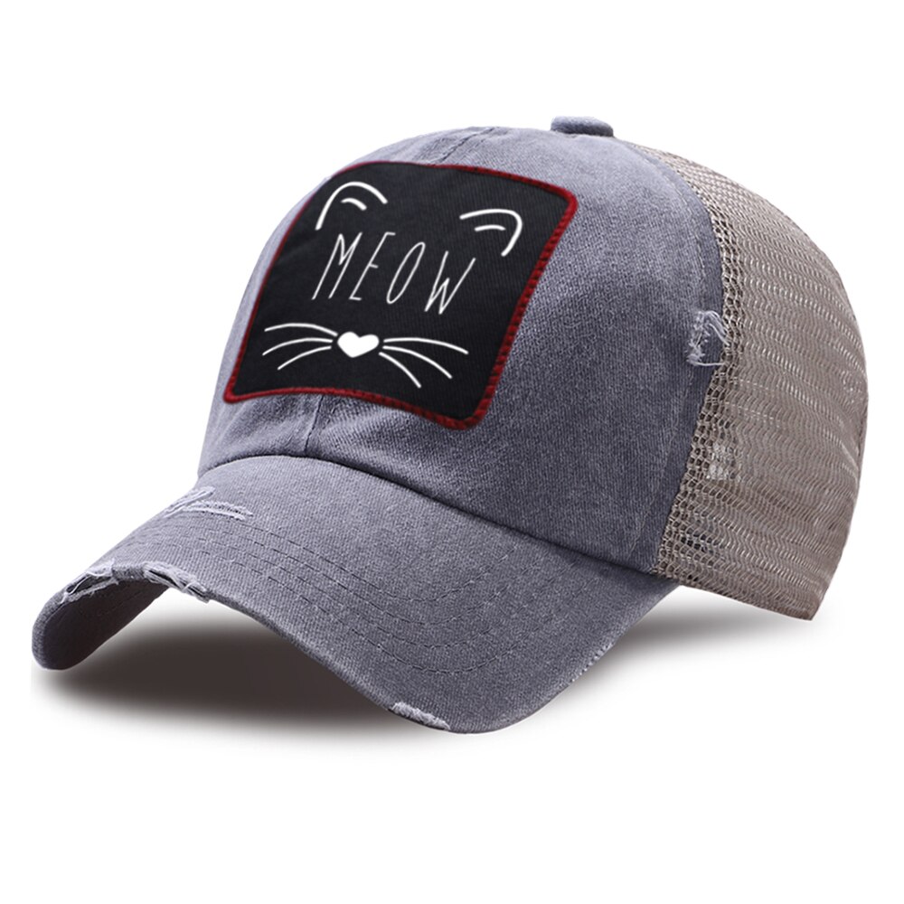 Sport sommer snapback hat justerbar udendørs mesh baseball kasketter afslappet bomuld trucker hatte kat smiley tegneserie print golf kasket: Grå 6