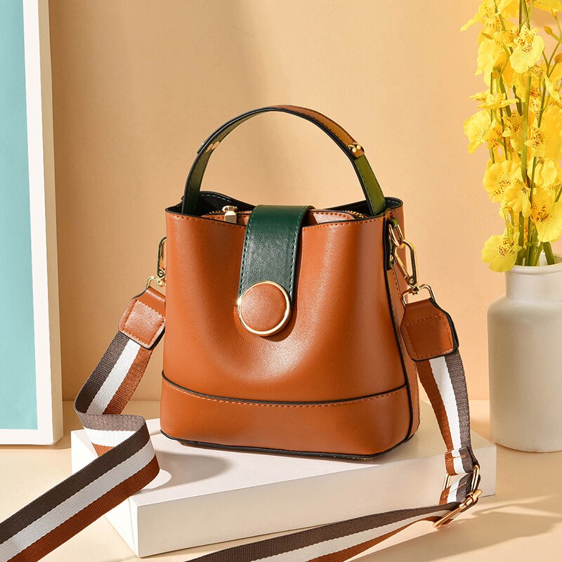 neue Frauen Tasche mit Bunten Strap Eimer Tasche Frauen PU Leder Schulter Taschen Damen Crossbody Messenger Taschen: Orange