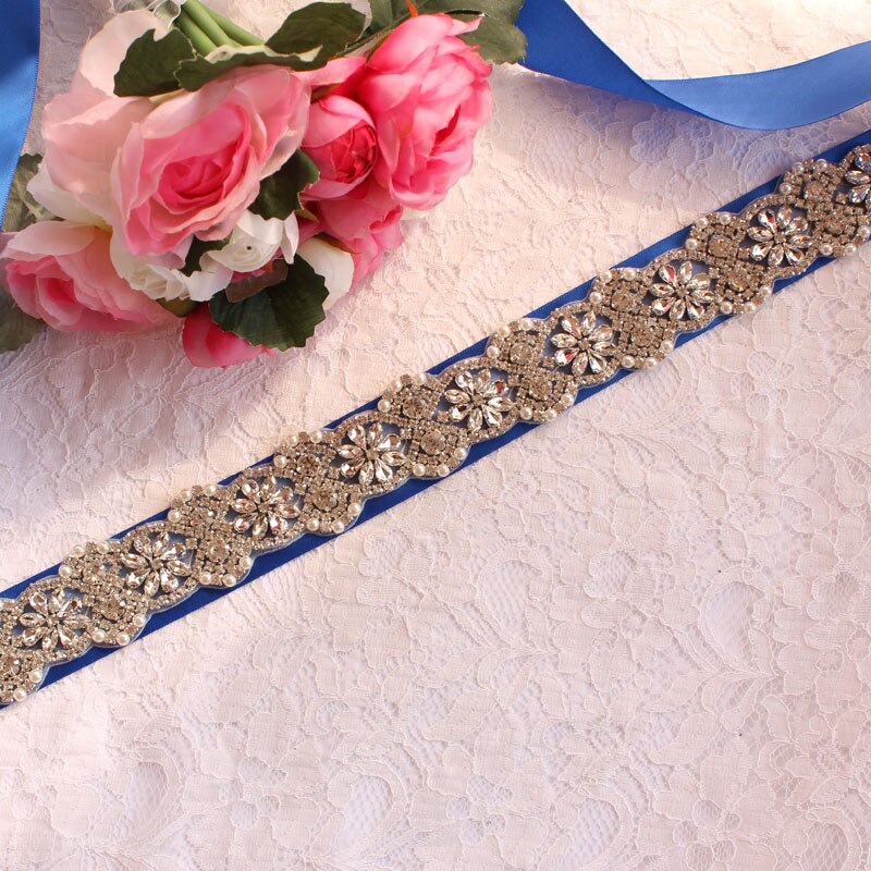 Bruids Riem Vrouwen Riem Trouwjurk Riem Strass Bruidsmeisje Riem Bruiloft Accessoires: sapphire