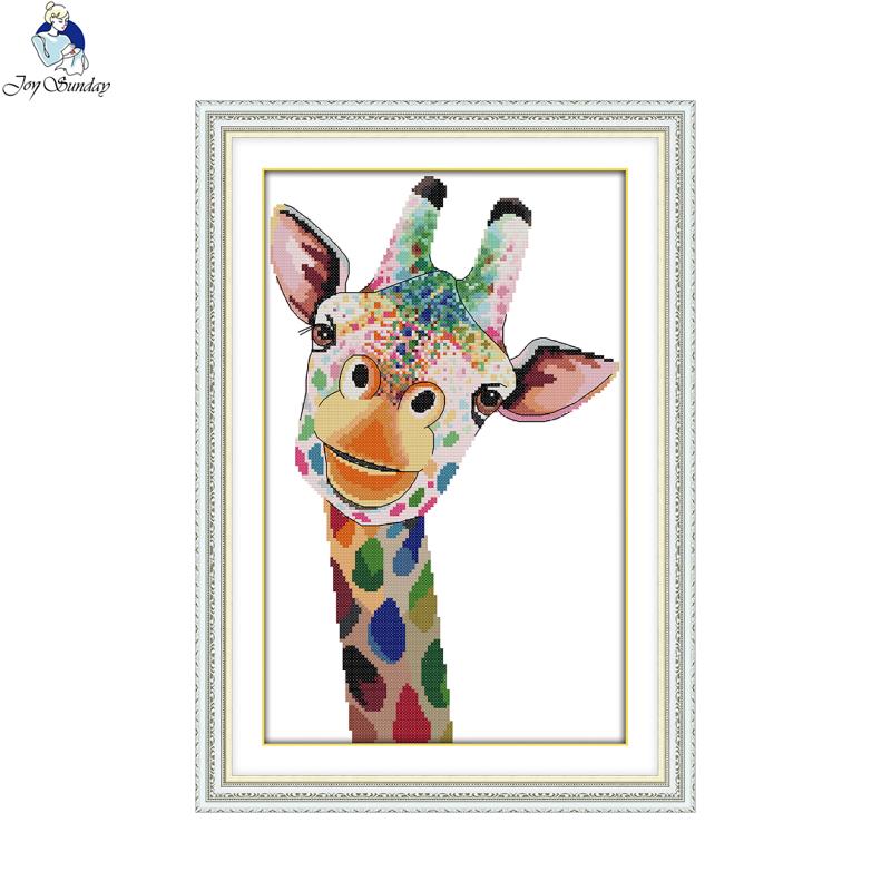 Glädje söndag giraffmönster räknat korsstygnskit diy handgjorda broderi set handarbete heminredning skicka