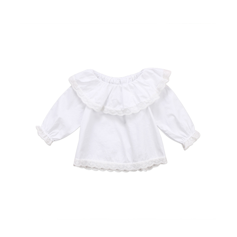 2017 Casual Bello Appena Nato Del Bambino Del Bambino Delle Ragazze Del Cotone Petali Manica O-Collo Del Merletto Camicia Bianca Vestito Autunno Vestiti Del Bambino 0-24 M