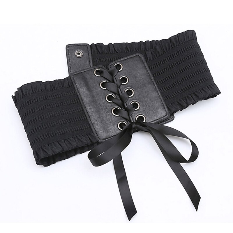 Cinturón ancho de cuero PU suave para mujer, corsé de encaje blanco y negro, cinturón femenino para vestido de boda