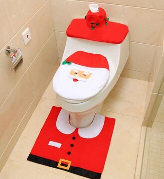 Juletoilet sædeovertræk dekoration , 3d julenisse santa snemand hjorte alf toilet sædeovertræk + tæppe + tankdæksel
