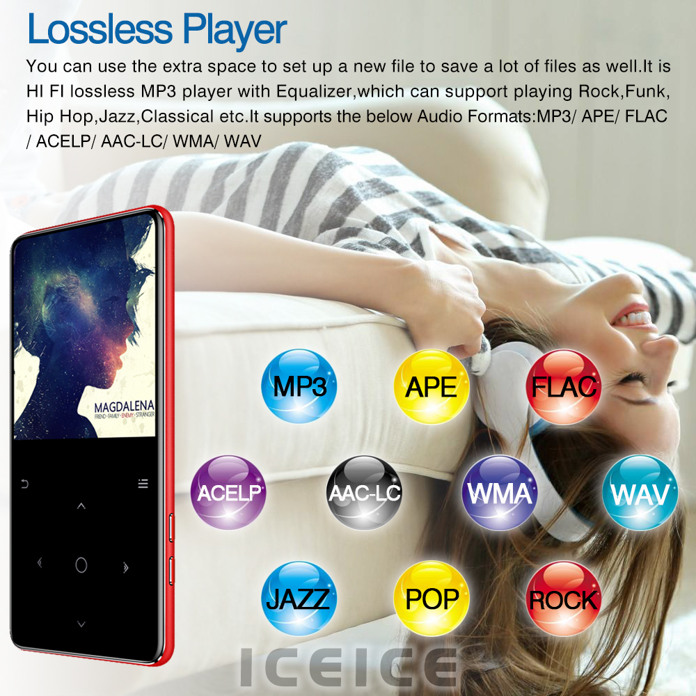 ICEICE MP4 Player with Bluetooth Media Speaker MP3 MP4 Music Player Portable MP 4 Slim 2.4 Screen Touch Keys FM Radio Video Hifi