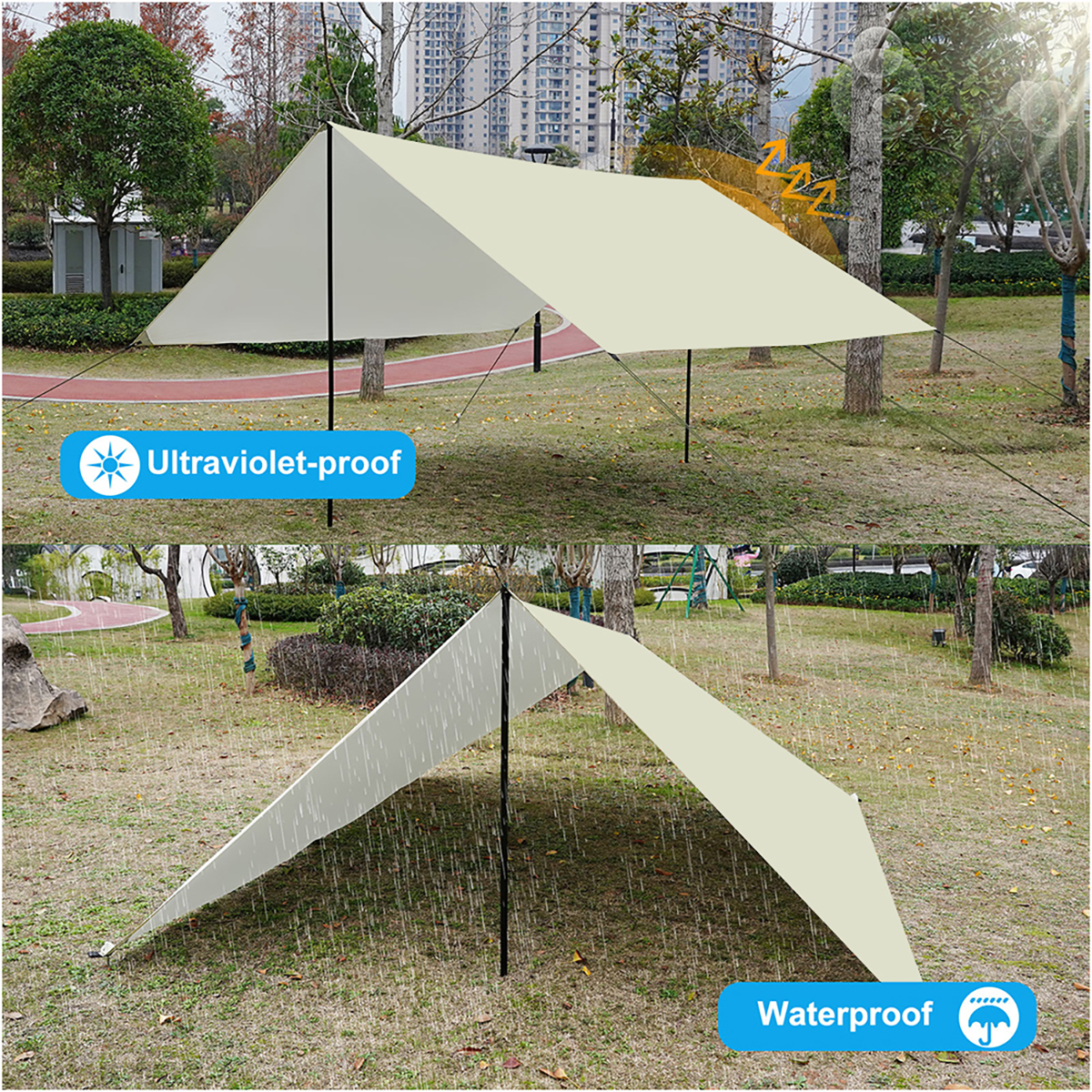 Camping tent, portable hammock tarp, upgraded polyester 3000mm awning, includes tent stakes and carrying bag, easy to set up