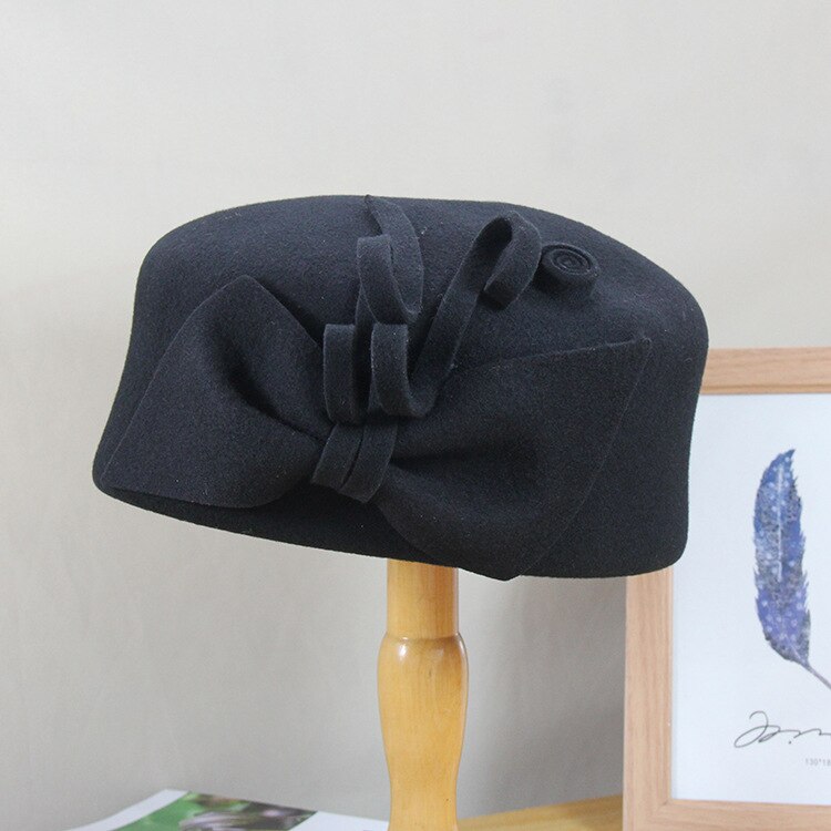 100% Wolvilt Baretten Vrouwen Party Bloem Formele Fedora Hoed Banket Grace Wollen Bunker Cap Mooie Tovenaar