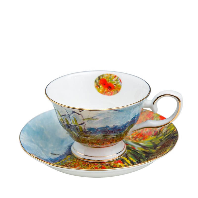 Juegos de té exquisitos pintados, tazas y platos de café Van Gogh, cerámica y negocios: Borgoña