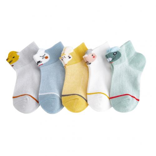 5 Pairs Jongens Meisjes Baby Zomer Cartoon Katoen Ademende Midden Buis Vloer Sokken Geschikt Voor Kamers Met Airconditioning: Ear / S