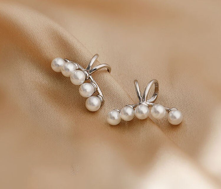 1 paar schick Perlen wickeln Earcuff Clips Ohrringe Elegante Nicht Ohr See Knorpel Clip auf Ohr Knochen Manschetten für Frauen mädchen: Silber- Farbe