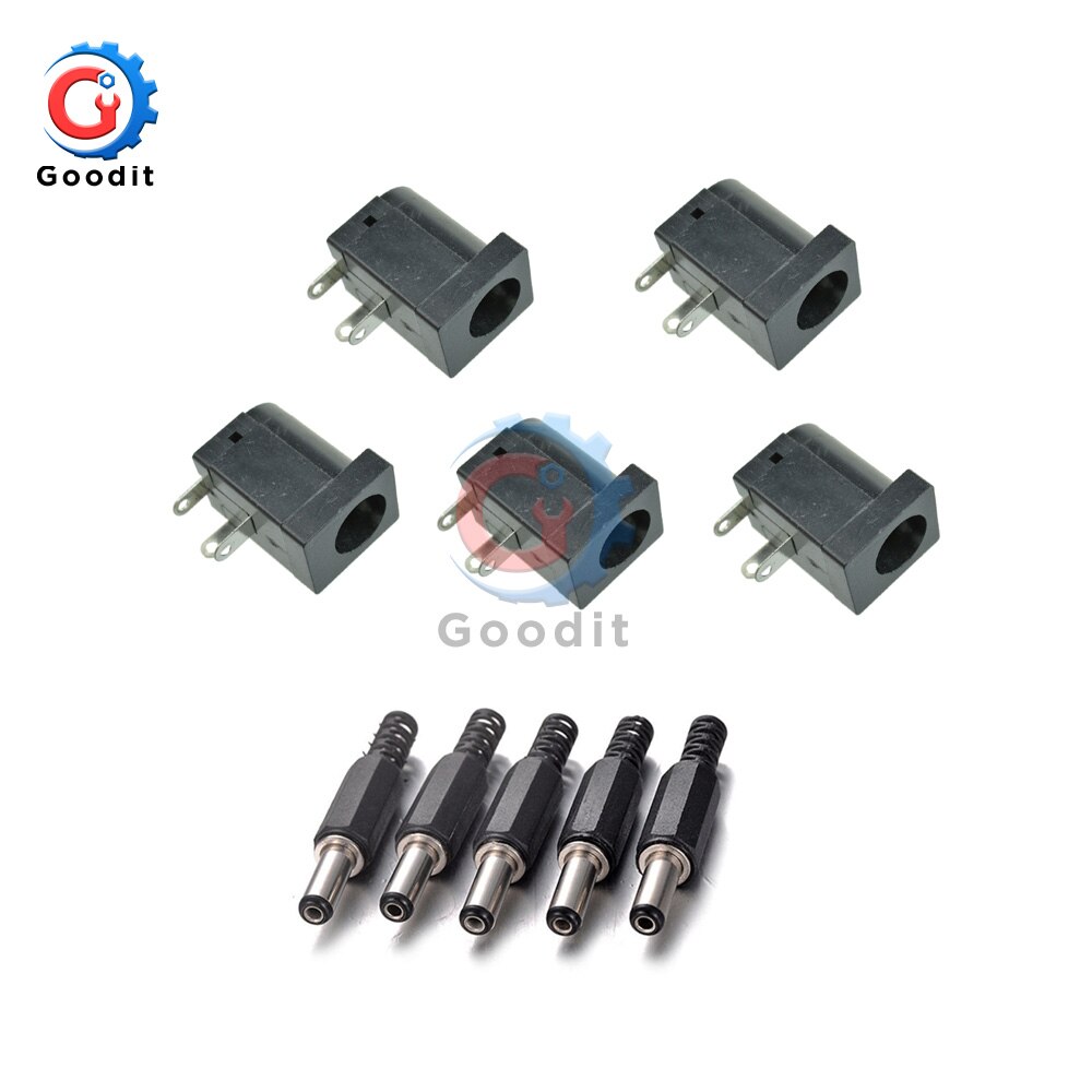 10PCS DC Power Connector pin 2.1x5.5mm Vrouw Plug Jack + Stekker Jack Socket Adapter PCB mount DIY Adapter Connector 2.1X5.5: Male5 Female5 type4