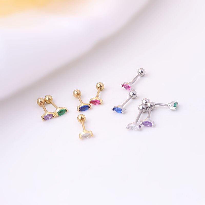 Mini pendientes de tuerca de circón de Color para mujer, joyería de , puños seguros para las orejas, Piercing de acero inoxidable, pendientes