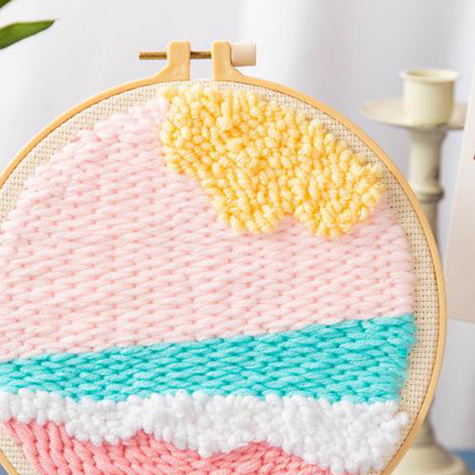 Moon Star Punch Needle Kit Soft Yarn DIY Needlework Embroidery Craft H