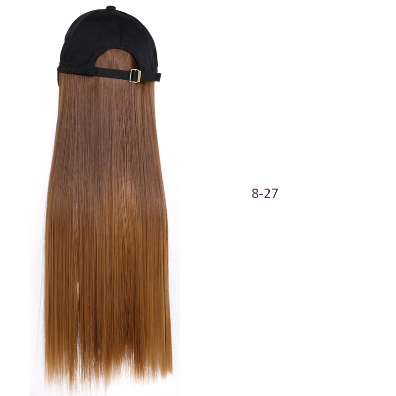 Czapka bejsbolówka z syntetycznymi włosami peruka czarny brązowy kolor długie proste doczepiane włosy z czapką z daszkiem czarny kapelusz dla kobiet: 8-27