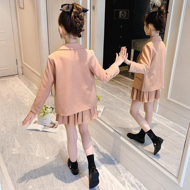 Traje de uniforme escolar Jk para niña, conjunto de Blazer liso para niña, faldas, conjunto de ropa, traje de baile para