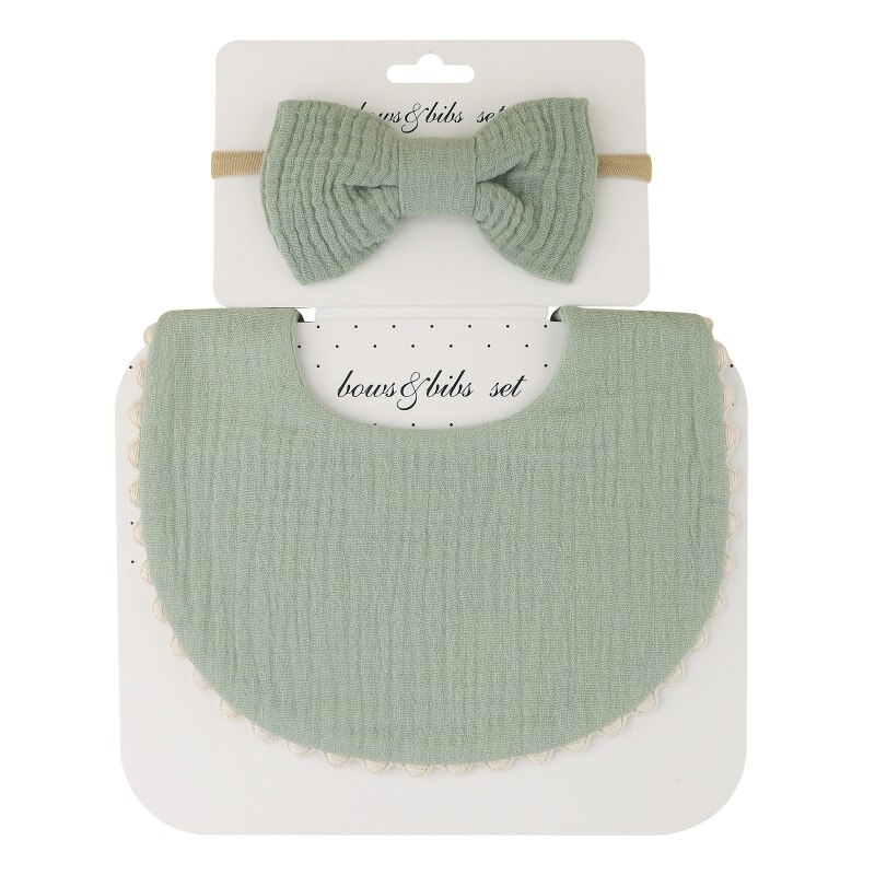 Baby Bib Feeding Smock Bowknot Hair Band Set Saliva Towel Bandana Elastic Bows Headband Infants Burp Cloth Headwear D5QA: H502D105set