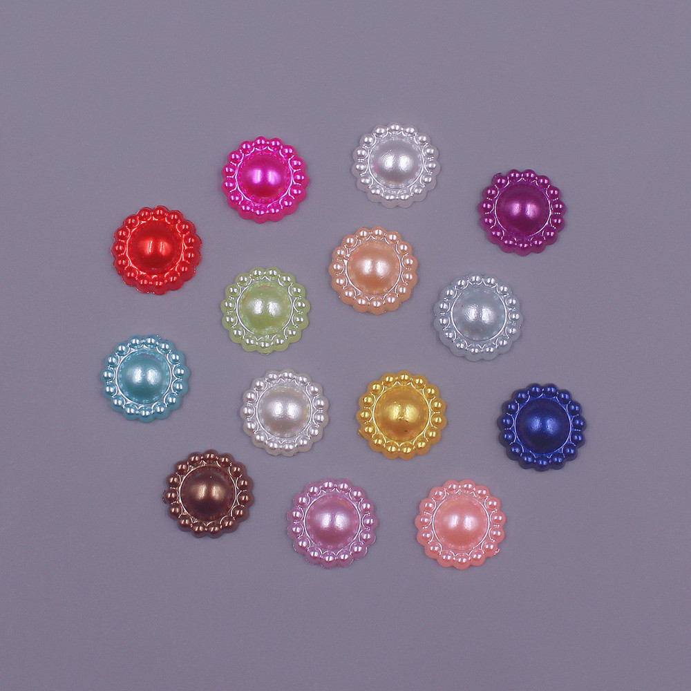 11mm 100 . løse perler i form av blomster, imitasjon av abs-perler, halvrunde perler, flatback, diy-smykker, utklippsbokdekorasjon
