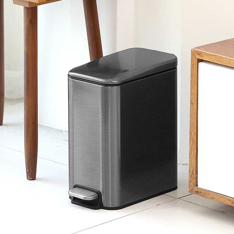Poubelle rectangulaire en acier inoxydable 5L | Petite poubelle à bascule corbeille à ordures pour salle de bains DIN889