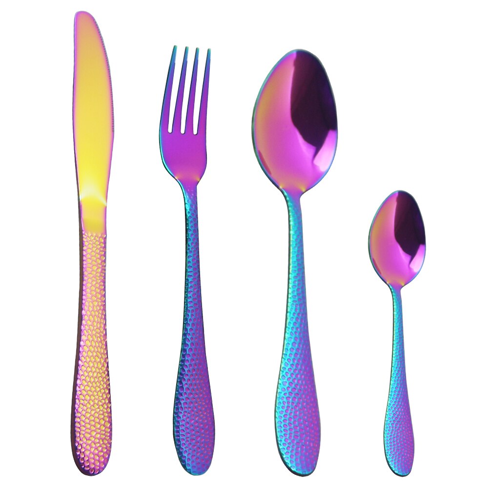Black Western Flatware Set 4/8/16Pcs Cutlery Set Knives Forks Tea Spoons Tableware Set Stainless Steel Dinnerware Silverware Set: 1 Set / Rainbow