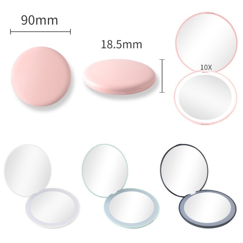 Espejo LED de bolsillo para maquillaje, Mini, portátil, con luz recargable, compacto, de mano, 1x aumento, plegable, espejo de belleza