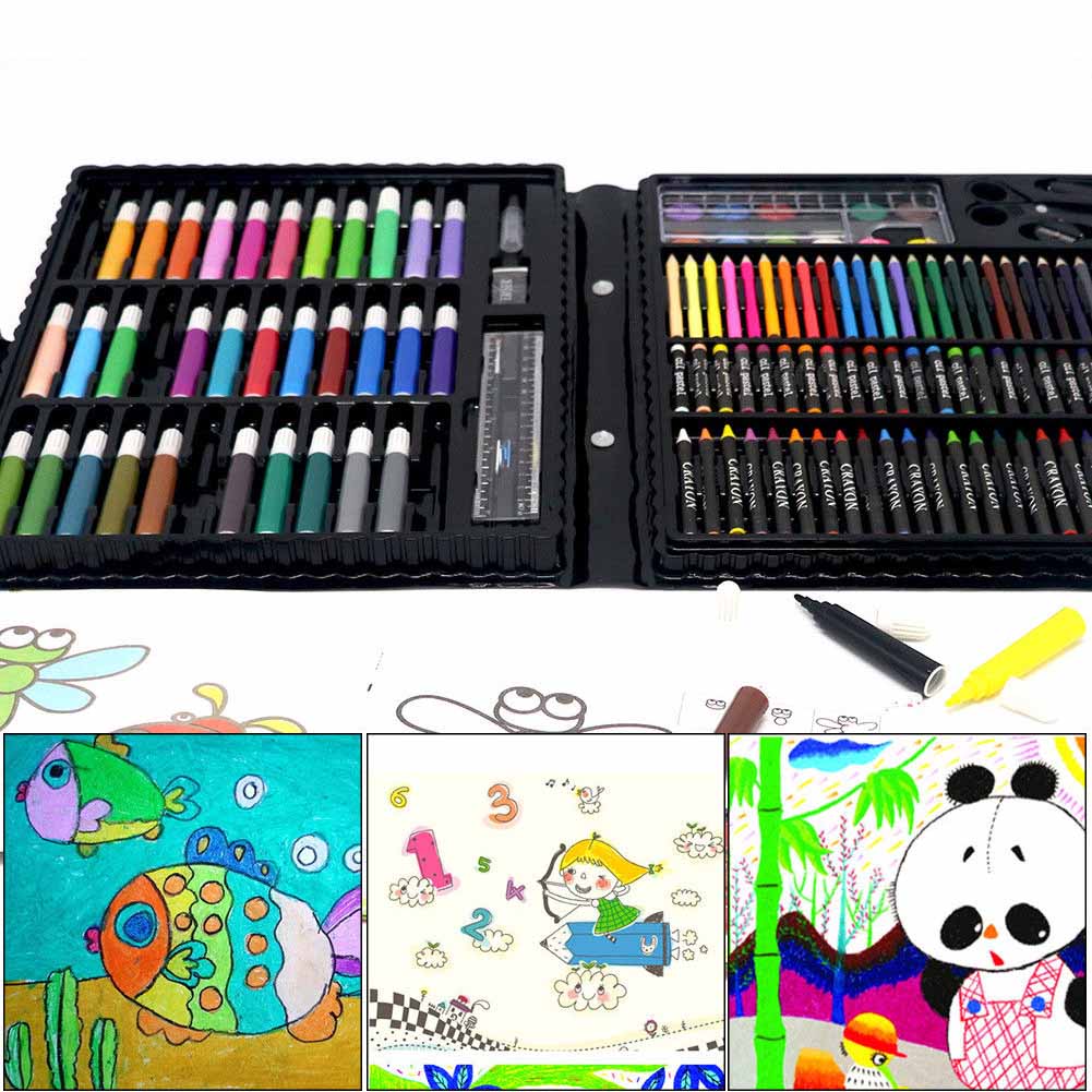 Kit de herramientas de dibujo con caja, pincel de pintura, rotulador de arte, lápiz de Color agua, crayón, para niños, 150 unids/set por Set,
