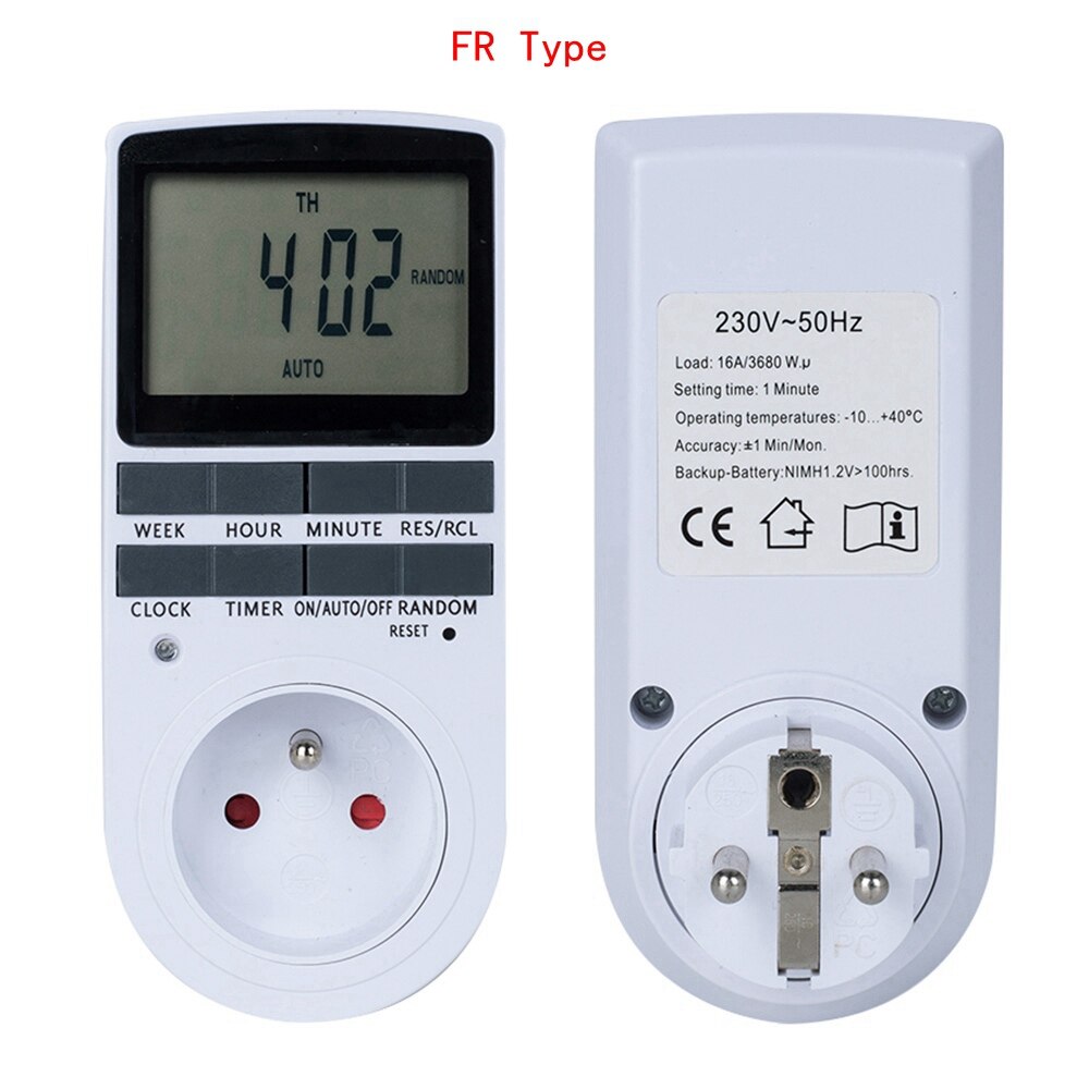 Digital Timer Switch Socket EU FR BR UK Plug Programmable 230V 50HZ 7 Day 12/24 Hour Cyclic Timer Switch Socket for Kitchen: FR Type