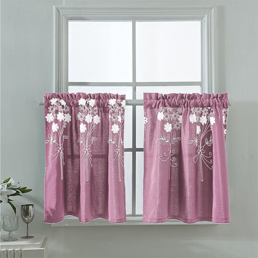 Solid Color Flower Pattern Kitchen Short Curtain Valance Drape Window Home Decor