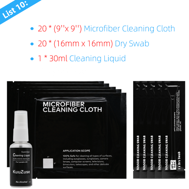 Vacuum Wrapped Microfiber Cleaning Cloths Cleaning Swab Cleaning liquid Water for Camera Lens Glasses Phones LCD Screens DSLR: 10