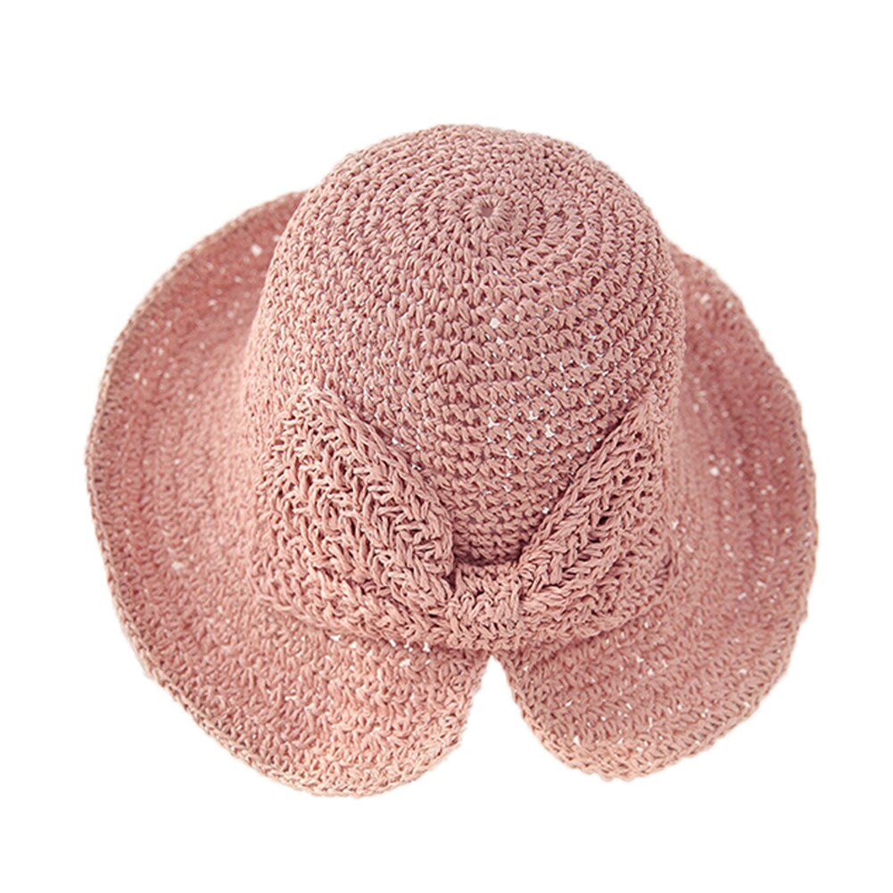 Women Lady Straw Foldable Bucket Hat Bowknot Wide Brim Cap Breathable for Outdoor Fishing Beach Sun Fisherman Hats Summer: Pink